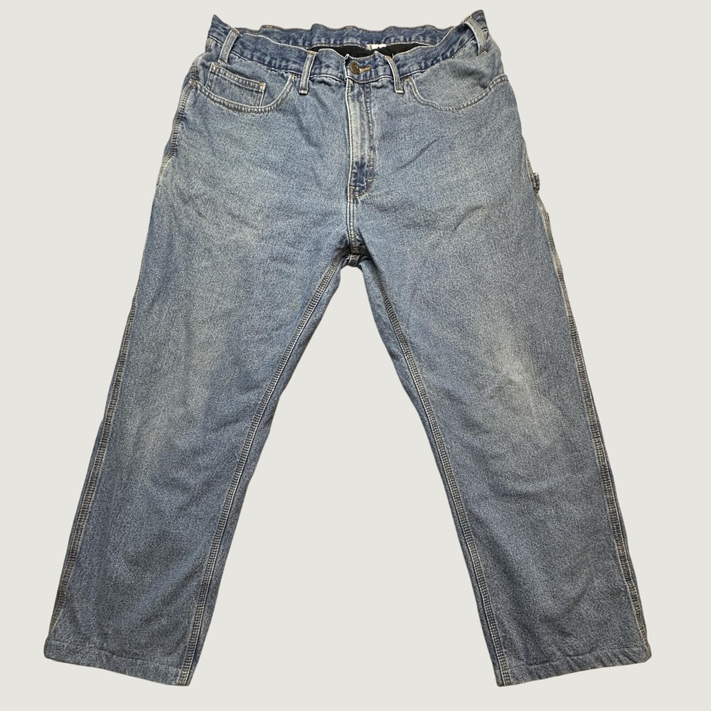 Real Work Wear Carpenter Jeans Mens 36x27 Blue Fleece Lined Denim Workwear